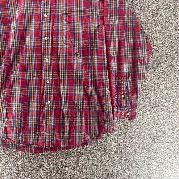 Vintage Tommy Hilfiger Shirt Adult Extra Large Red Yellow Plaid Button Up 90s - Picture 5 of 11